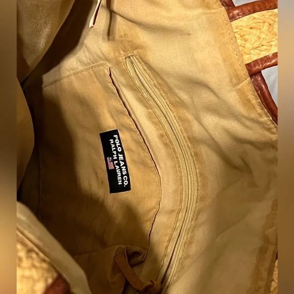 Vintage y2k Polo Jeans Ralph Lauren Leather Raffia Macrame Purse - Picture 9 of 12